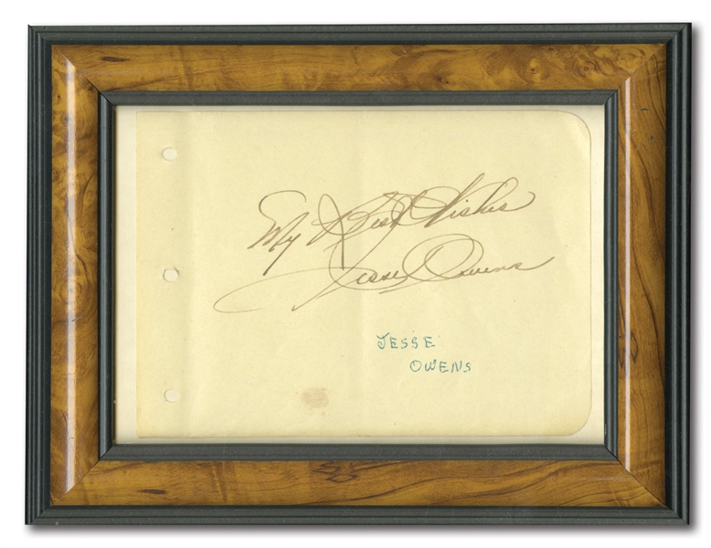 JESSE OWENS SIGNED ALBUM PAGE WITH LARGE AUTOGRAPH AND "MY BEST WISHES" INSCRIPTION